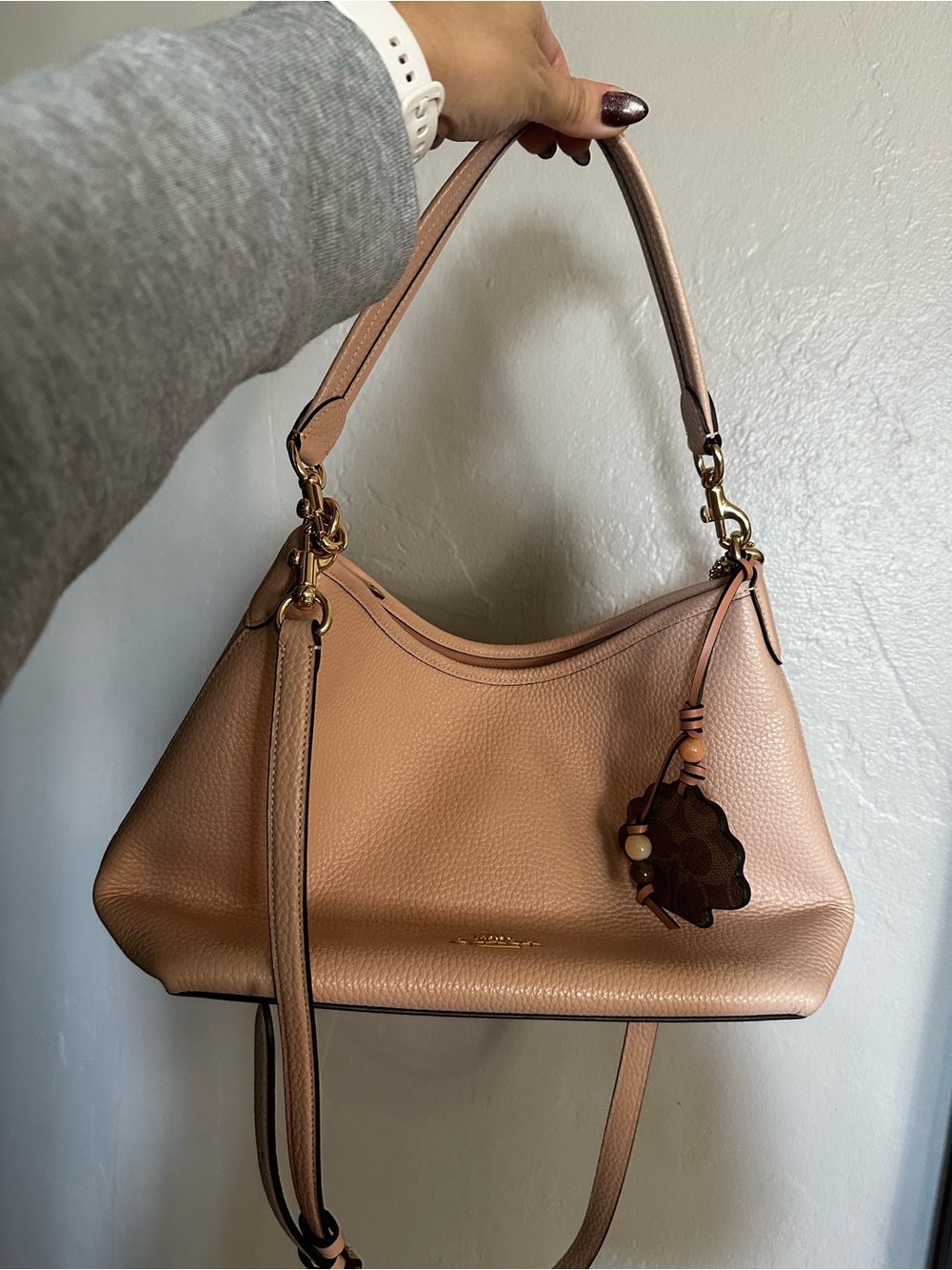 Coach Laurel Pebbled Leather Shoulder Bag in Rose/Tan